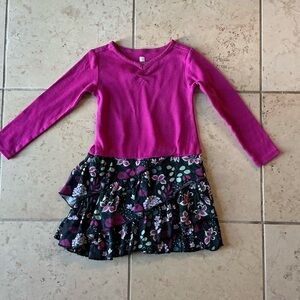 EUC Tea Collection Pink Dress with Floral Skirt Size 2 Toddler